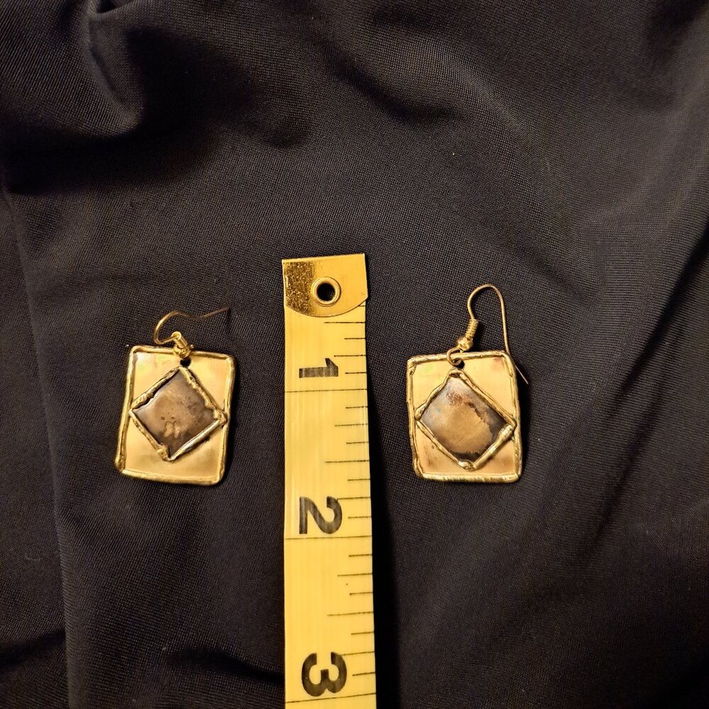Artisan mixed stressed metal abstract dangle hook earrings - Picture 4 of 4